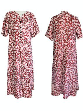 NORACORA Red & White Long Floral Maxi Dress With Pockets - Women's XL